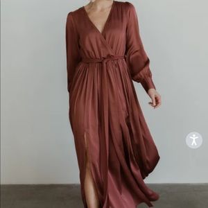 Baltic Born Dark Mauve Satin Long Sleeve Dress - M